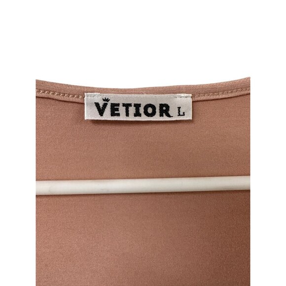 🌸3/$15🌸Deep V-Neck Cross BodyTaupe Crop Top Short Sleeve sz L - Picture 4 of 6